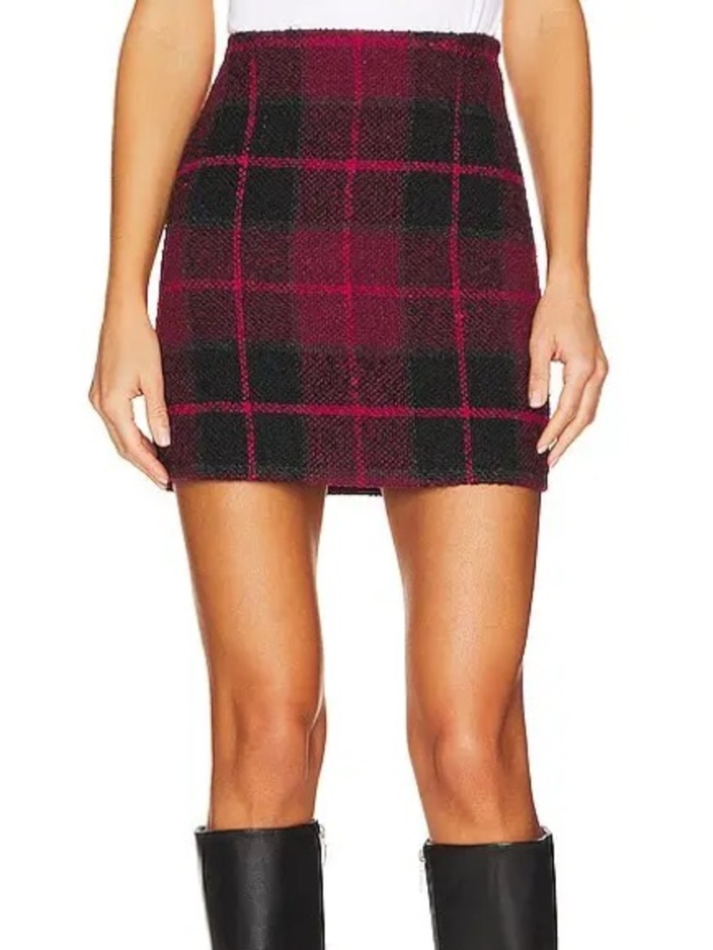 1. State Burgundy and Black Plaid Mini Skirt